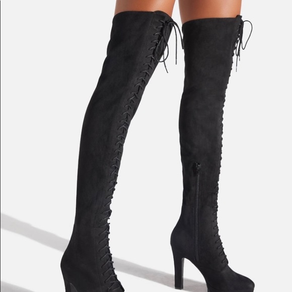 Thigh highs black heel boots, wide leg fit - Picture 1 of 2